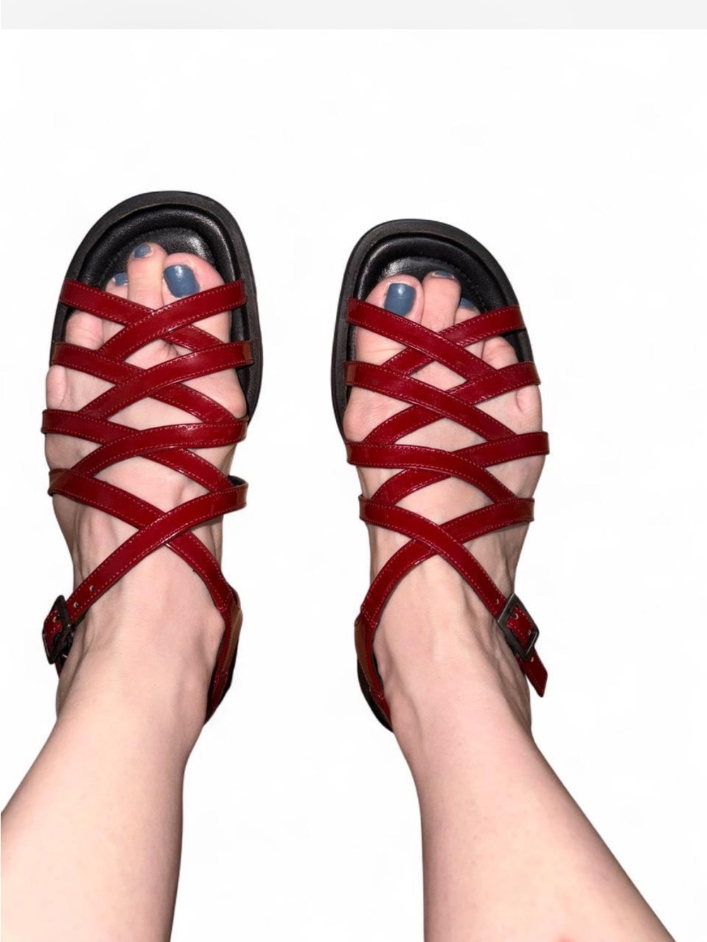 Ecco Women’s Red Multi-Strap Leather Sandals with Ankle Buckle